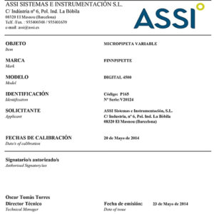 *ENAC-ZERTIFIKAT FÜR MIKROLITERPIPETTEN MIT FIXEM VOLUMEN
