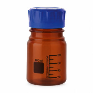 GRADUIERTE FLASCHE AUS BERNSTEINFARBENEM PP, WEITHALS